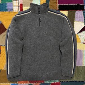 Vintage American Eagle 100% Wool Outer Navy Striped Grey Pullover Fleece Medium